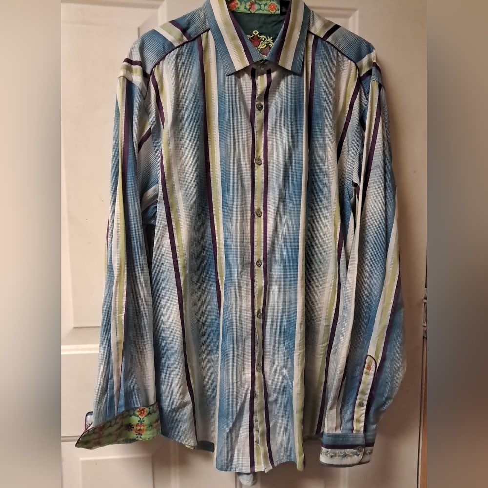 Robert Graham Striped Mens 2XL Ornate Flip Cuff Casual Button Down Shirt. K.W.T